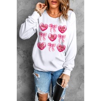 White Valentine Candy Heart & Bow Graphic Sweatshirt - M thumbnail