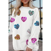 White Valentines Slogan Heart Sequin Corded Baggy Sweatshirt - S thumbnail