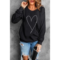 Black Rhinestone Heart Pattern Valentines Fashion Sweatshirt - L thumbnail