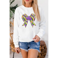 White Mardi Gras Bowknot Graphic Pullover Sweatshirt - M thumbnail
