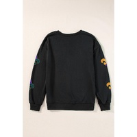 Black Mardi Gras Pattern Crew Neck Pullover Sweatshirt - XL thumbnail