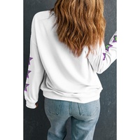 White Sequin mardi gras Graphic Star Sleeve Pullover Sweatshirt - L thumbnail