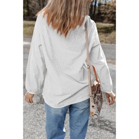 White Sequin Clover Patched Drop Shoulder Corded Sweatshirt - L thumbnail