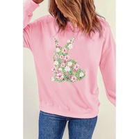 Pink Floral Bunny Printed Crewneck Easter Fashion Sweatshirt - 2XL thumbnail