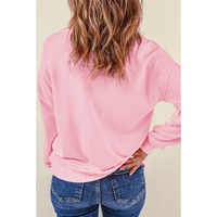 Pink Easter Egg Patched Graphic Drop Shoulder Pullover Sweatshirt - M thumbnail