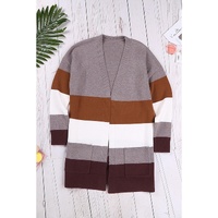 Open Front Colorblock Cardigan with Pockets - S thumbnail