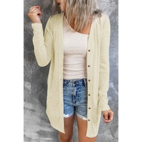 Beige Solid Color Open-Front Buttons Cardigan - M thumbnail