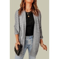 Gray Ribbed Open Front Knit Cardigan - 2XL thumbnail