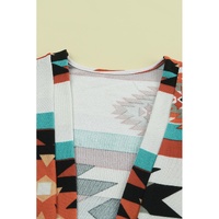 Multicolor Geometric Color Block Open Front Long Cardigan - 2XL thumbnail