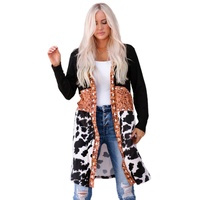 Black Western Pattern Cow Patchwork Open Front Cardigan - 2XL thumbnail