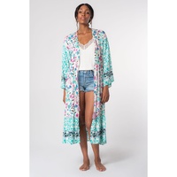 Multicolor Long Sleeve Tassel Tie Floral Kimono - L thumbnail
