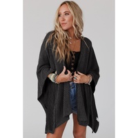 Black Lace Trim Ribbed Oversize Kimono - One Size thumbnail