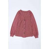 Azura Exchange Waffled Knit Lace Long Sleeve Buttoned Cardigan - L thumbnail