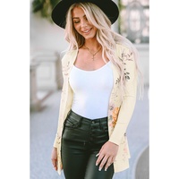 Apricot Floral Print Ribbed Knit Slim Fit Cardigan - L thumbnail