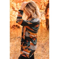 Orange Western Tribal Aztec Print Cardigan - S thumbnail