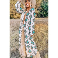 White Western Aztec Print Duster Open Front Top - M thumbnail