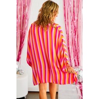 Rose Stripe Wide Sleeve Open Front Kimono - One Size thumbnail