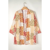 White Boho Patchwork Floral Open Front Kimono - One Size thumbnail