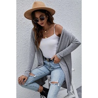 High Rise Solid Color Open Front Lightweight Cardigan - L thumbnail
