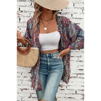 Red Paisley Print Open Front Kimono - M thumbnail