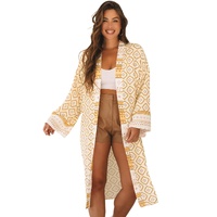Yellow Bohemian Geometric Printed Loose Sleeve Long Kimono - L thumbnail