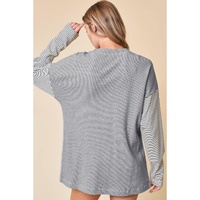 Black Stripe Colorblock Patchwork Open Front Cardigan with Pocket - XL thumbnail