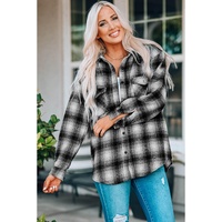 Azura Exchange Plaid Buttons Pocketed Shacket - M thumbnail