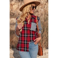 Azura Exchange Plaid Splicing Hit Color Pockets Long Sleeve Shirt - M thumbnail