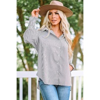 Azura Exchange Striped Boyfriend Shirt with Smocked Cuffs and Pocket - M thumbnail