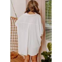 Azura Exchange White 3/4 Puff Sleeve Oversize Shirt - L thumbnail