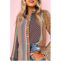 Azura Exchange Long Sleeve Dot Print Button Down Shirt - L thumbnail