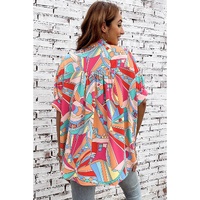 Azura Exchange Abstract Geometry Print Half Puff Sleeve Shirt - S thumbnail