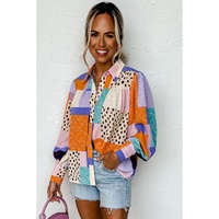 Azura Exchange Button Front Cuffed Sleeve Shirt with Mixed Print - XL thumbnail