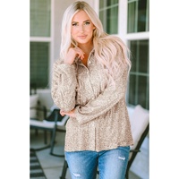 Azura Exchange Sequin Collared Bust Pocket Buttoned Shirt - L thumbnail