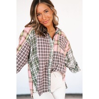 Azura Exchange Plaid Patchwork High Low Oversized Shirt - L thumbnail