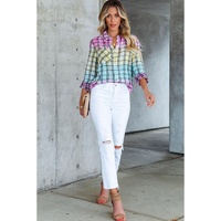 Azura Exchange Vibrant Tie Dye Plaid Button Up Shirt - L thumbnail