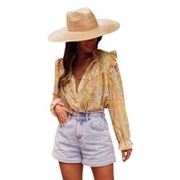Azura Exchange Paisley Print Ruffled Trim Boho Shirt - S thumbnail