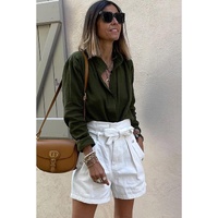 Jungle Green Crinkle Textured Button Up Long Sleeve Shirt - L thumbnail