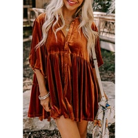 Azura Exchange Chestnut 3/4 Sleeve Tunic Babydoll Velvet Shirt - L thumbnail