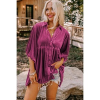Azura Exchange Pitaya Pink 3/4 Sleeve Tunic Babydoll Velvet Shirt - XL thumbnail