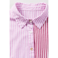 Pink Stripe Striped Patchwork Ruffled Hem Button up Shirt - L thumbnail