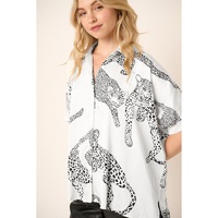Beige Cheetah Print Buttoned Half Sleeve Shirt - L thumbnail