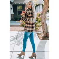 Orange Geometric Plaid Print Pocketed Shacket - M thumbnail