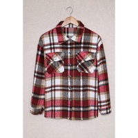 Azura Exchange Red Geometric Plaid Print Pocketed Shacket - S thumbnail