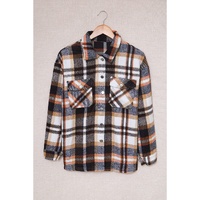 Geometric Plaid Print Pocketed Shacket - L thumbnail