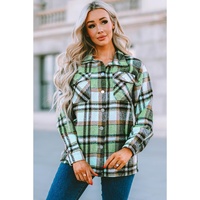 Green Geometric Plaid Print Pocketed Shacket - XL thumbnail