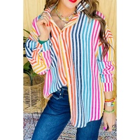 Orange Stripe Multicolor Drop Shoulder Loose Shirt - L thumbnail