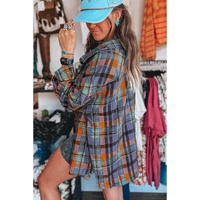 Orange Plaid Print Loose Vintage Shirt - 2XL thumbnail