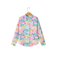 White Colorful Horse Printed Long Sleeve Button Up Casual Shirt - M thumbnail