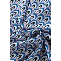 Sky Blue Abstract Print Shirred Cuff Buttoned Oversized Shirt - M thumbnail